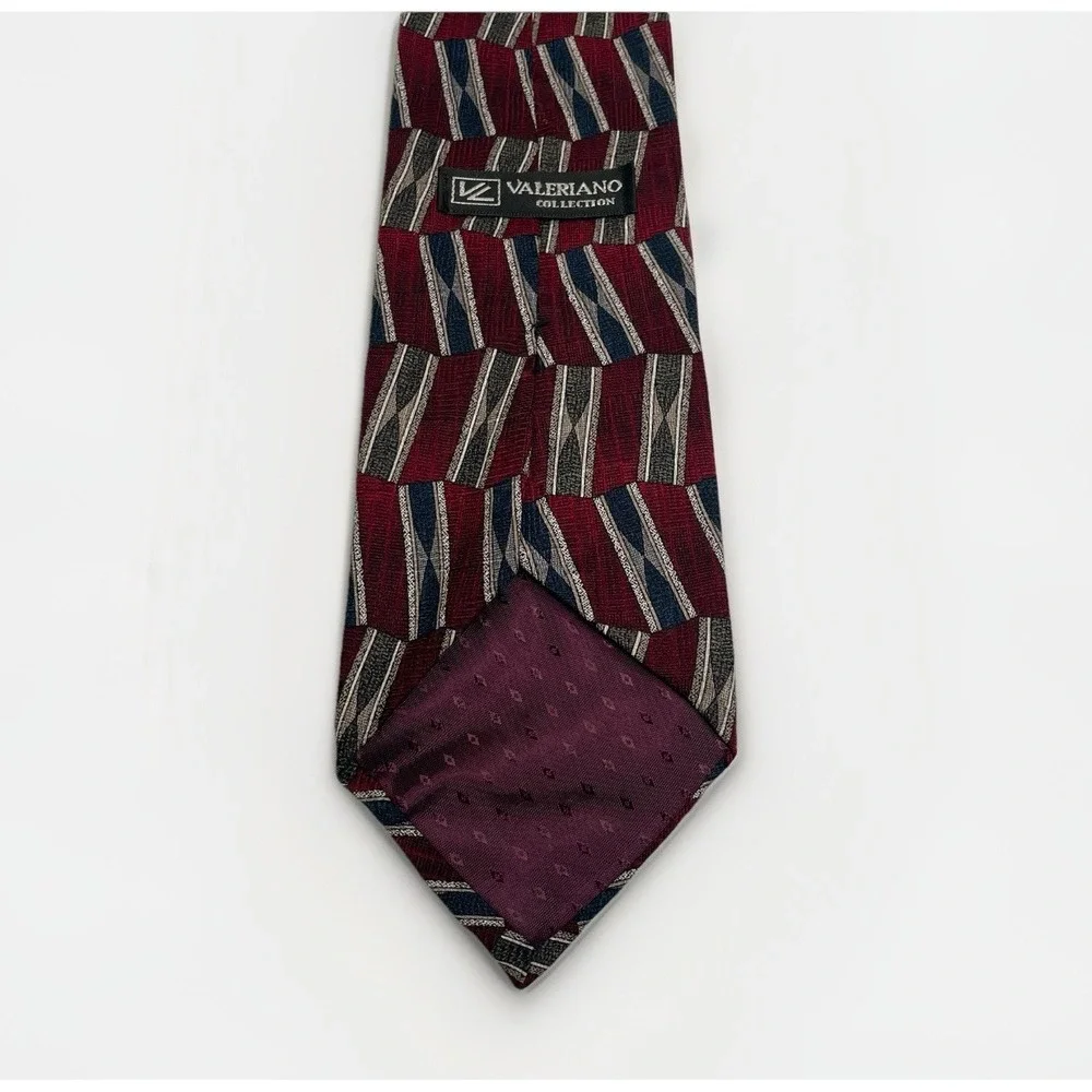 Valeriano Men's Silk‎ Tie Red Geometric Pattern Vintage Classic 3.75